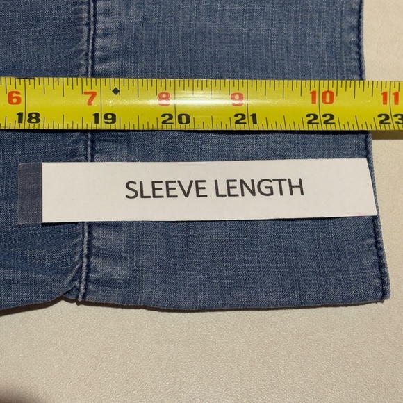 Chicos Long Sleeve Tunic Shirt Sz 2 = 12/14 Blue Tencel Denim Stapel Minimalist - Picture 8 of 10